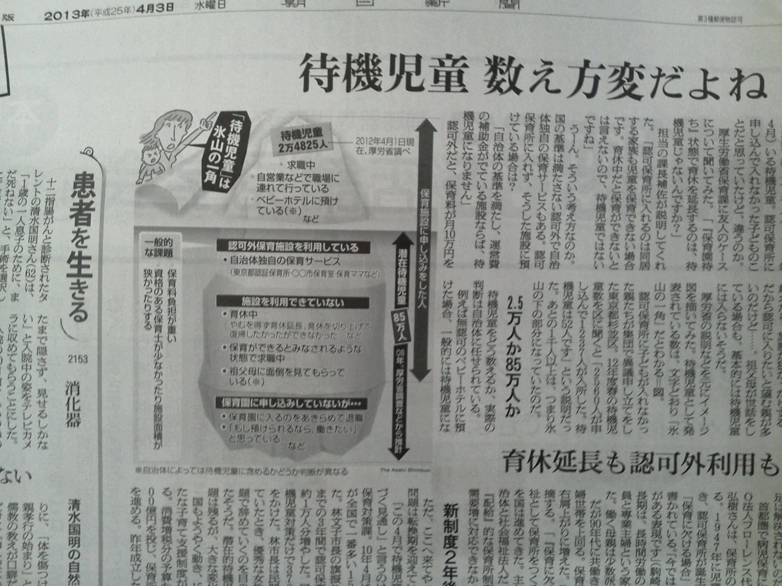 朝日新聞H25年4月3日記事